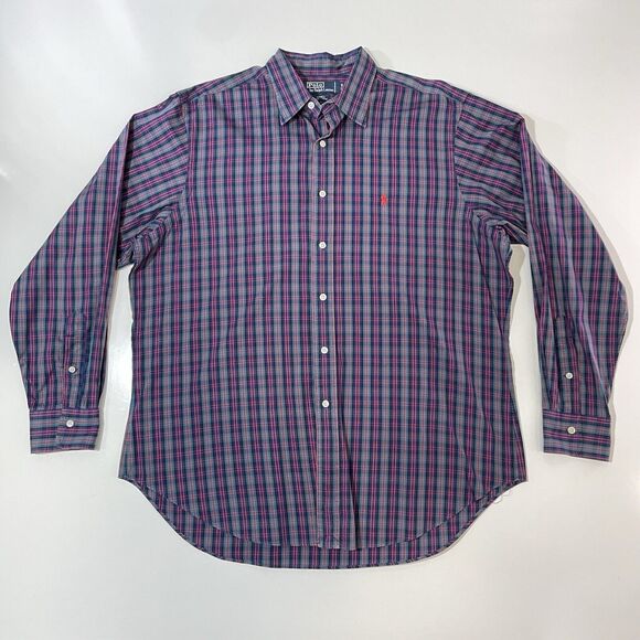 VTG Polo Ralph Lauren Men’s Button Shirt Blue Check Lowell Sport Cotton 17-35 Lg - Picture 1 of 7